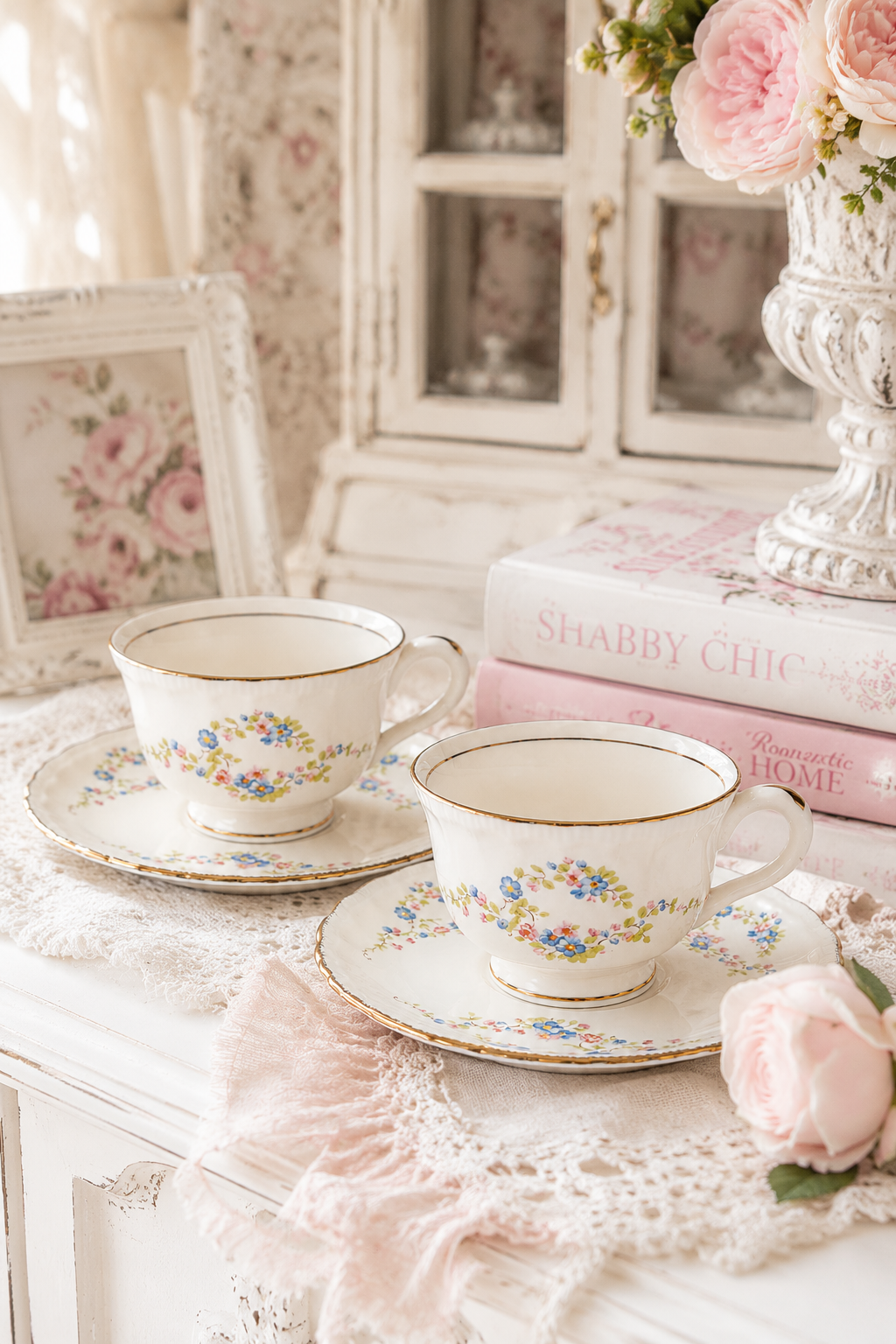 1940s Pope-Gosser Blue Belle Teacup & Saucer Set | Vintage Floral China | Made in USA