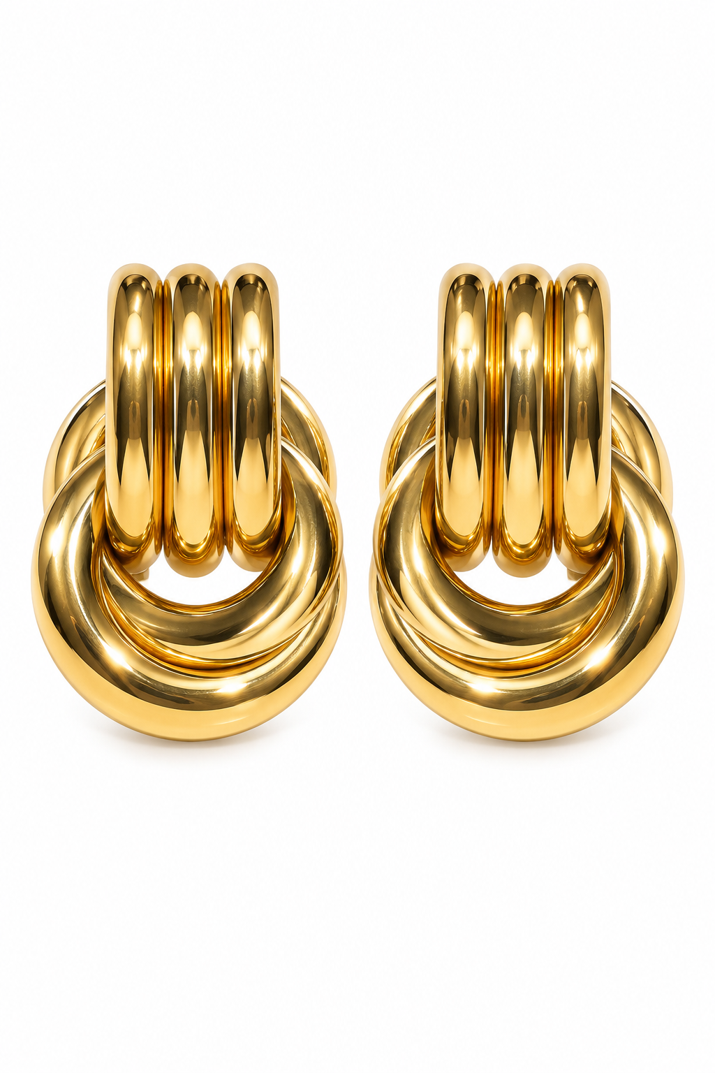 Vintage 1980s Chunky Gold-Tone Knot Retro Runway Statement Stud Earrings