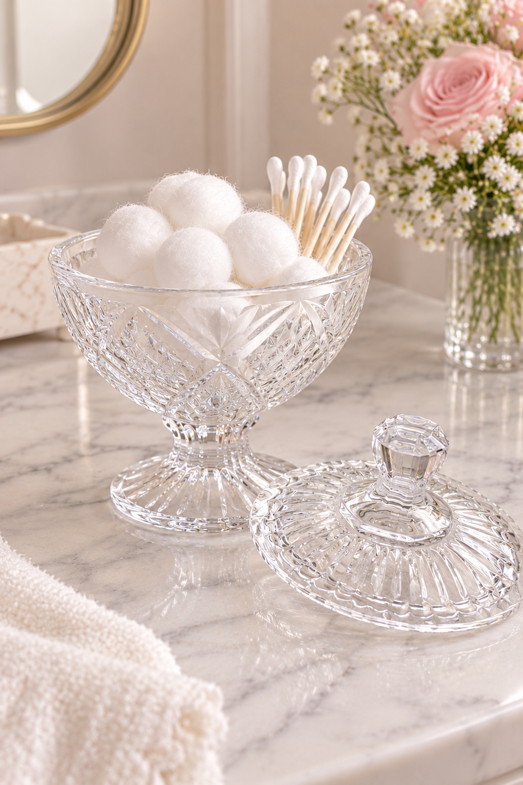 Antique / Vintage Clear Pressed Glass Pedestal Lidded Candy Dish