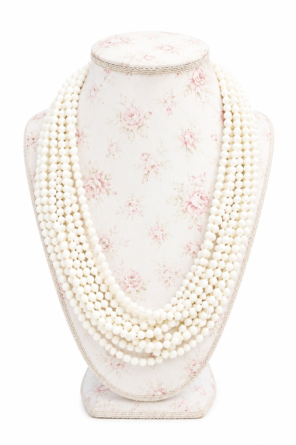Vintage 1950s 16-Strand White Beaded Waterfall Statement Necklace