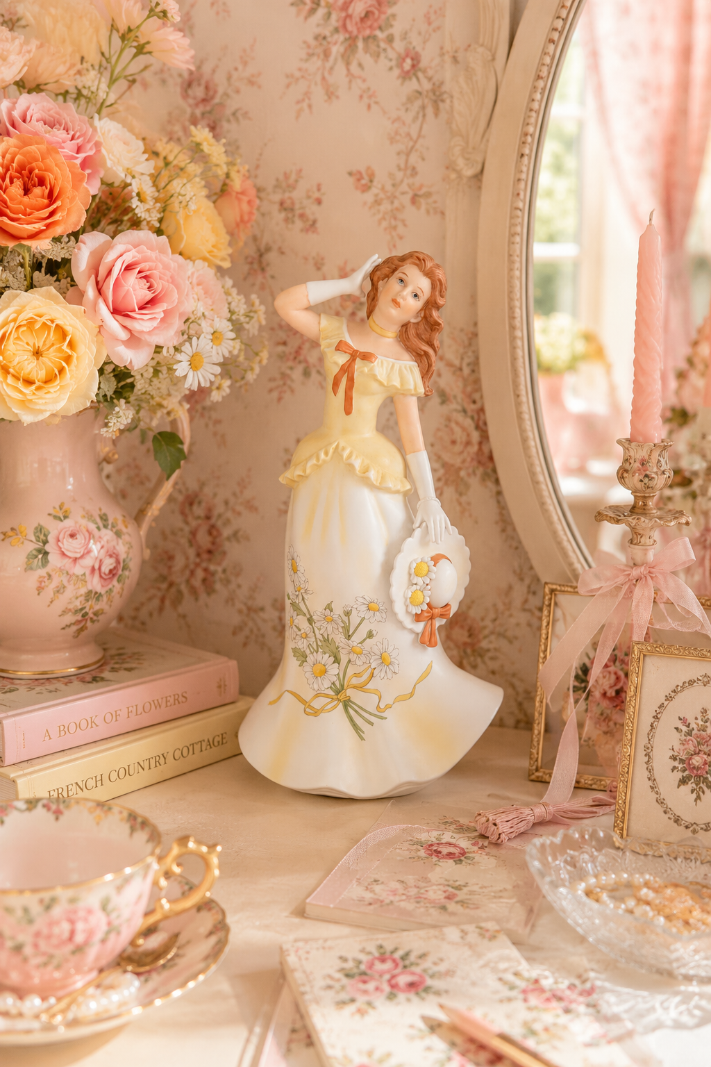 Vintage 1986 April “Cassandra with Daisies” Figurine | Made in Mexico | Spring Girl Figurine | 8.5” Tall