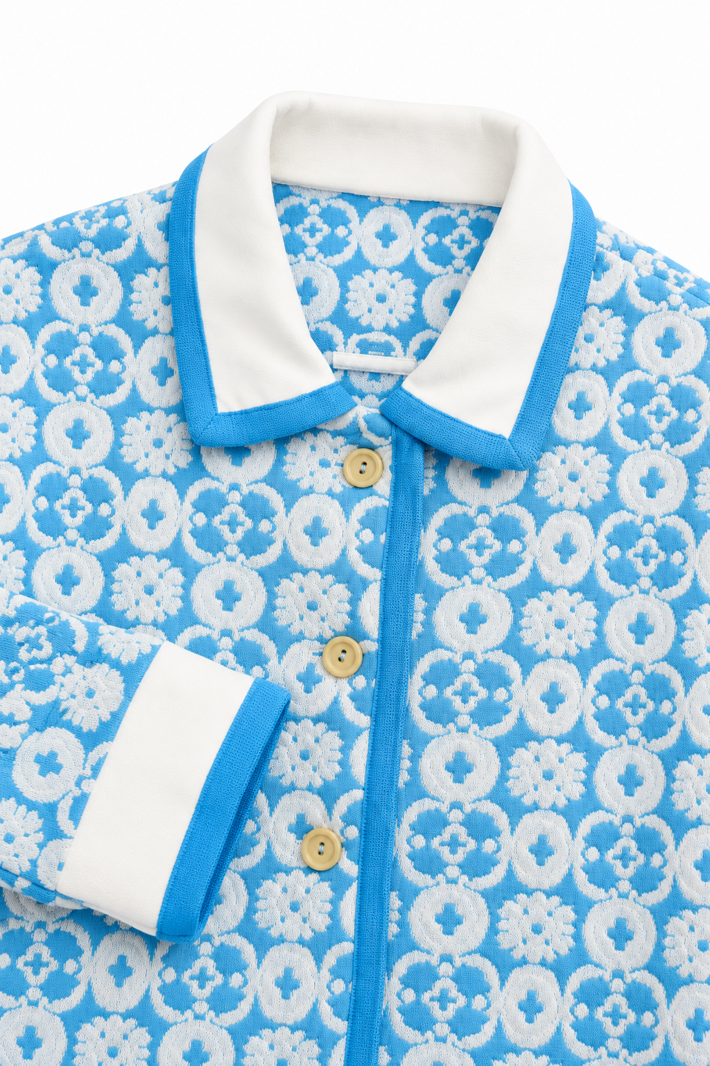 Vintage Blue & White Lightweight Jacket | 1960s–1970s Geometric Print Summer Jacket | Size S/M