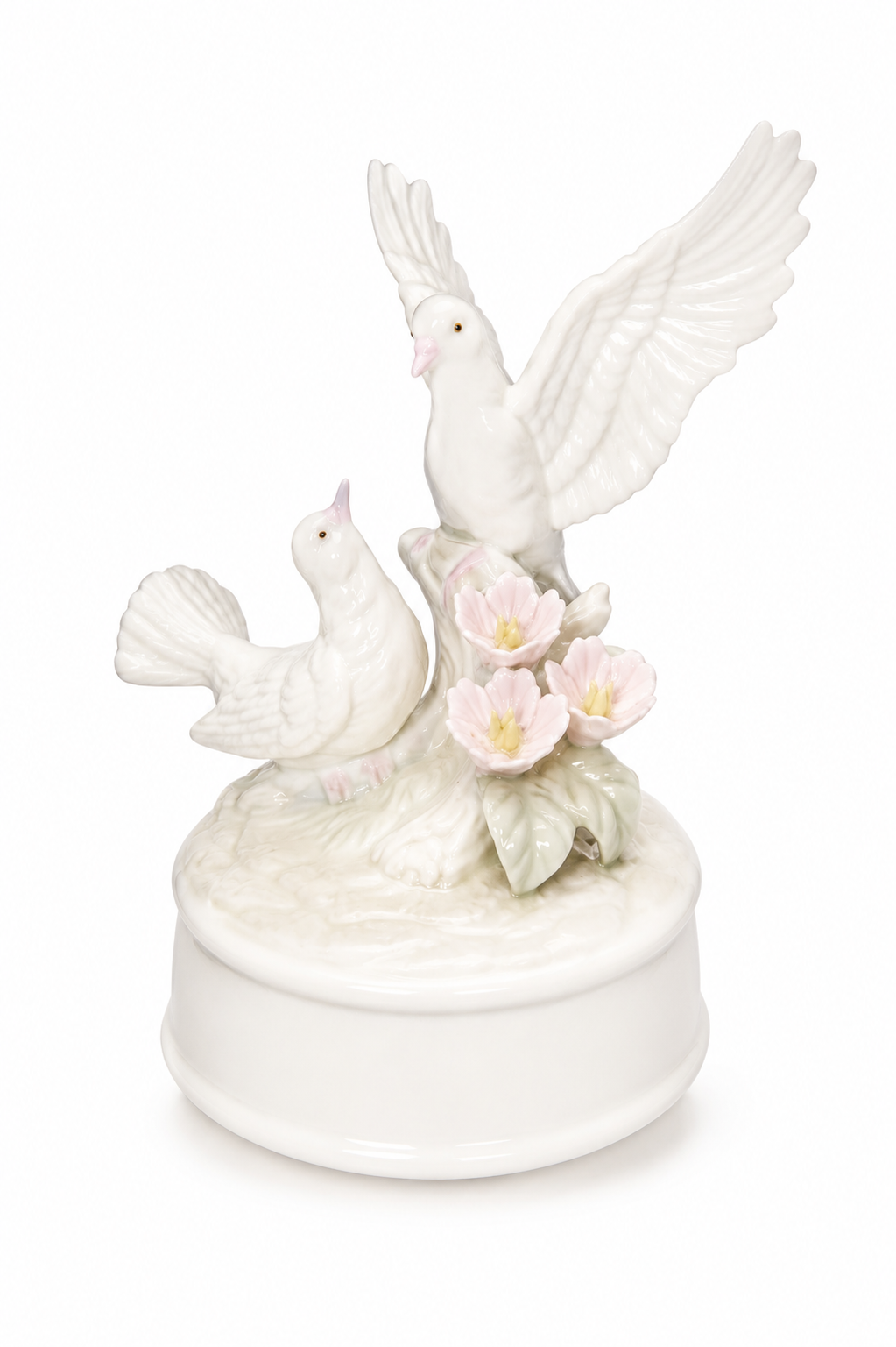 Vintage 1991 Arnart Dove Music Box Figurine | Porcelain Birds & Pink Flowers Musical Figure | Romantic Cottagecore Decor