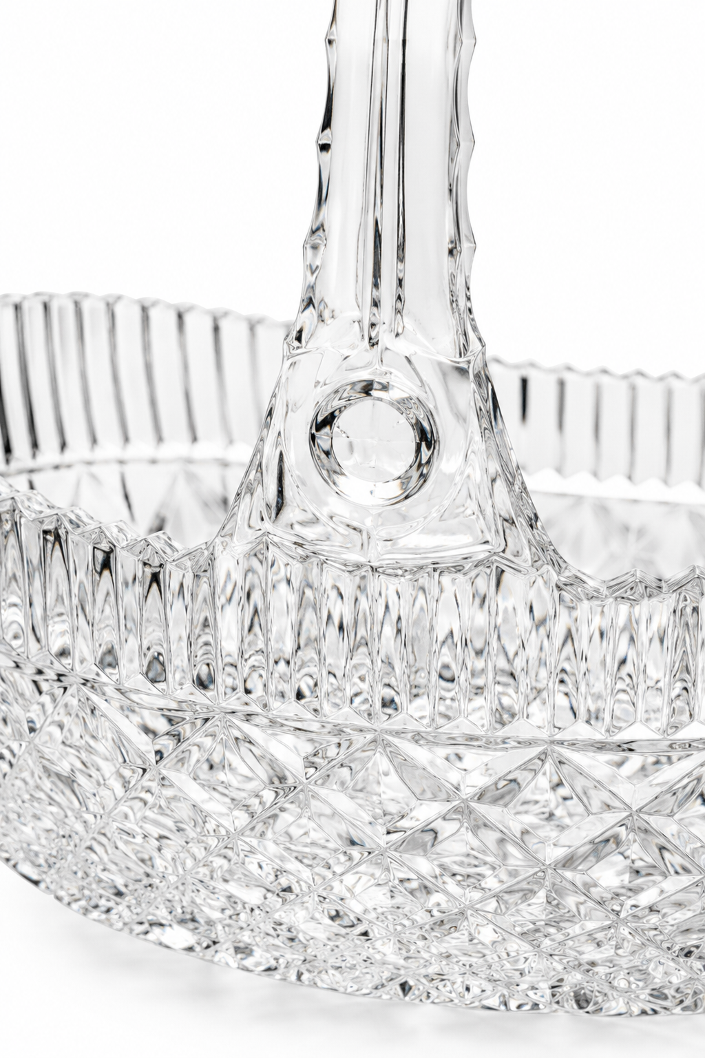 Vintage 1970s–1980s HOYA Georgian Cut Glass Crystal Basket with Handle | Oval Crystal Serving Dish