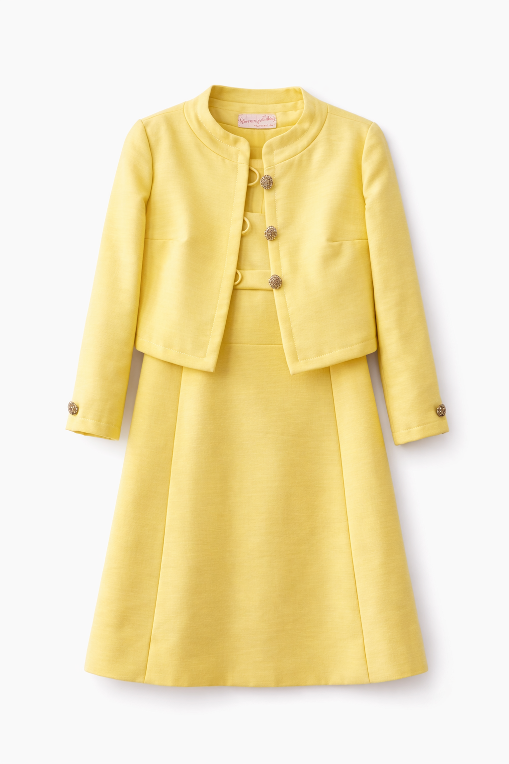 Authentic 1960s Shannon Rogers for Jerry Silverman Dress Set | Jackie O Inspired Yellow Suit Handmade Designer | Size 8–10