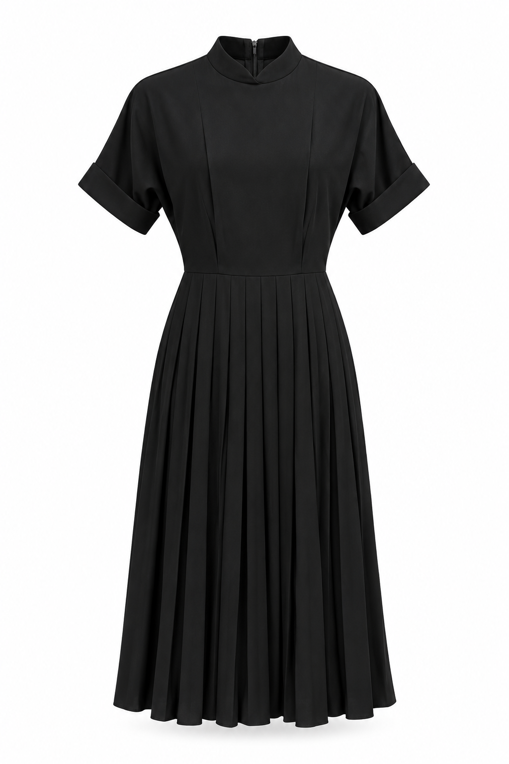 Vintage 1950s Black Pleated Midi Dress – Metal Zippers | XS/S