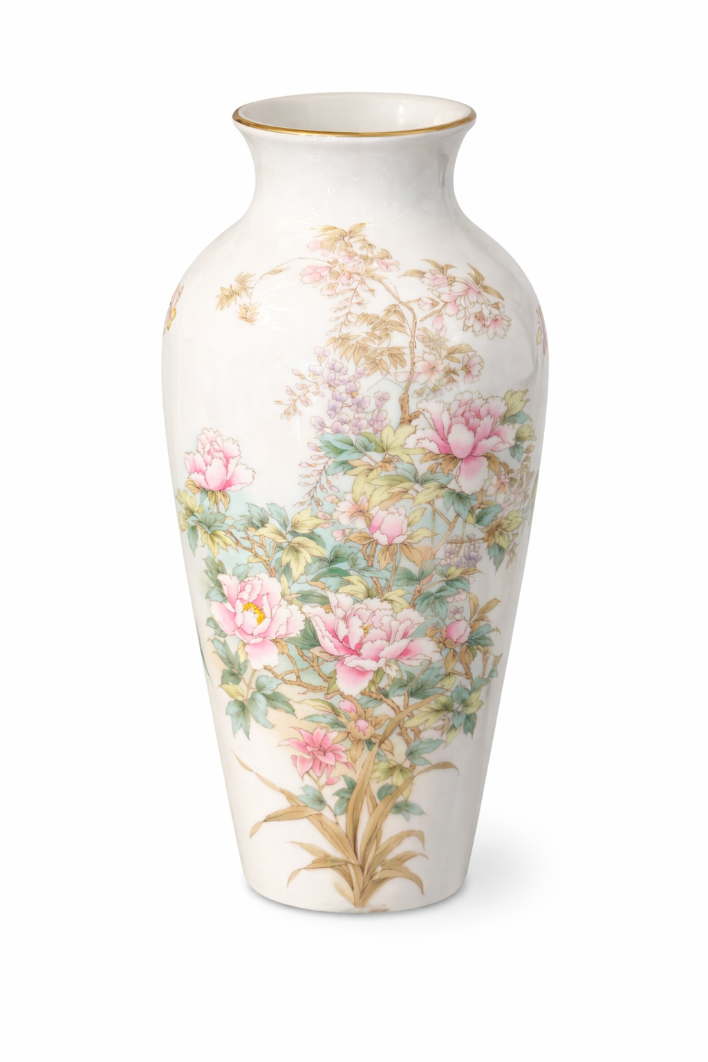 Vintage 1970s Shibata Japan Floral Porcelain Vase | Hand-Decorated Statement Vase