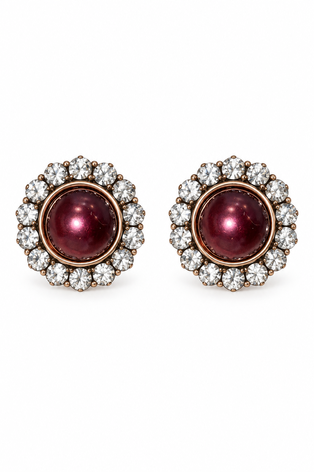 Vintage 1950s–1980s Purple Cabochon & Clear Rhinestone Stud Earrings – 3/4”