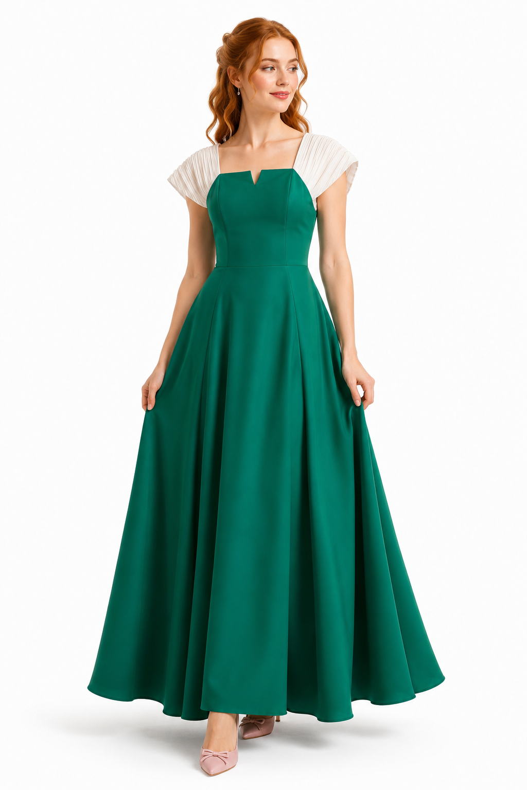 Vintage Emerald Green Evening Gown with White Bow Back Detail | Size 4