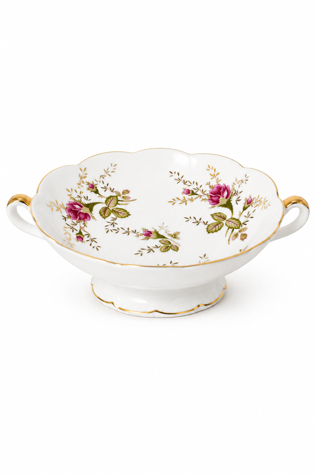 Vintage 1950s Made in Japan Pink Rose Porcelain Vanity Trinket Dish with Gold Accents