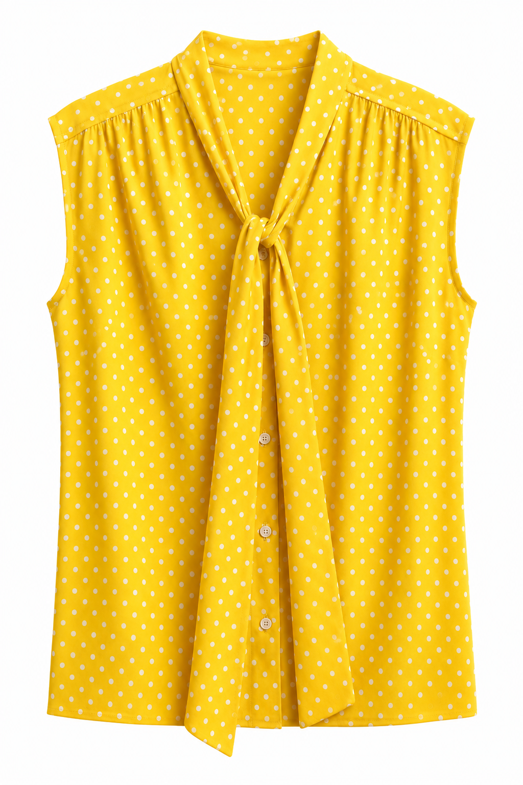 Vintage Yellow Polka Dot Blouse | 1970s–1980s Sunshine Sleeveless Top | Small–Medium