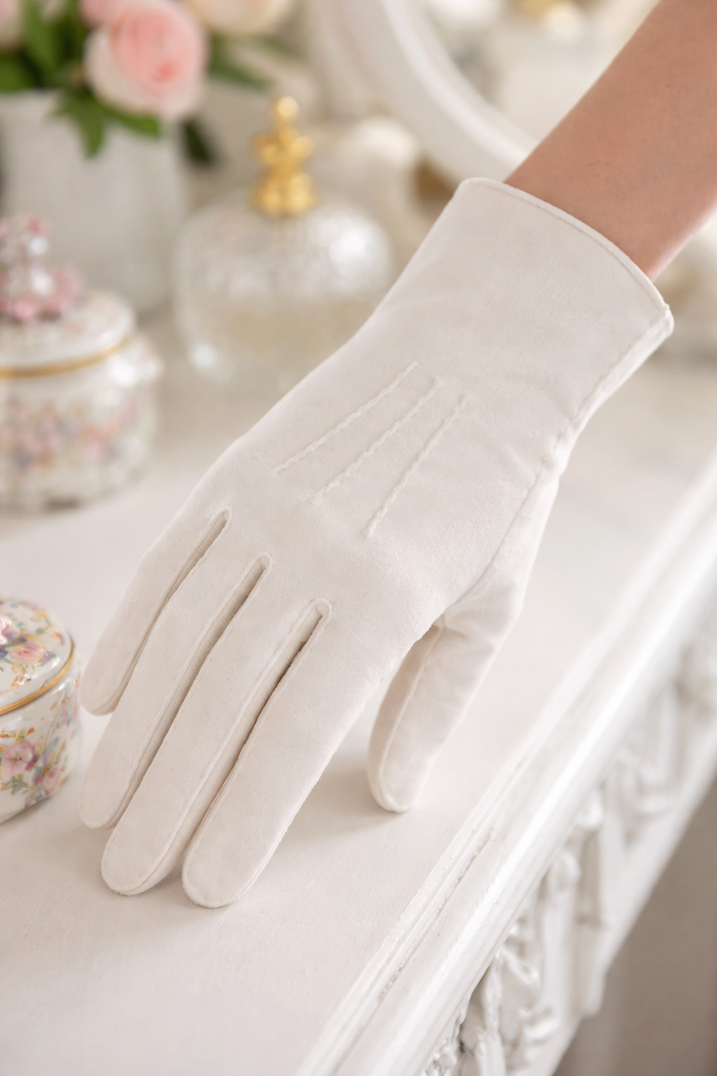 Gants de Matin Blanc | Vintage White Cotton Gloves, Made in Germany, Size 7