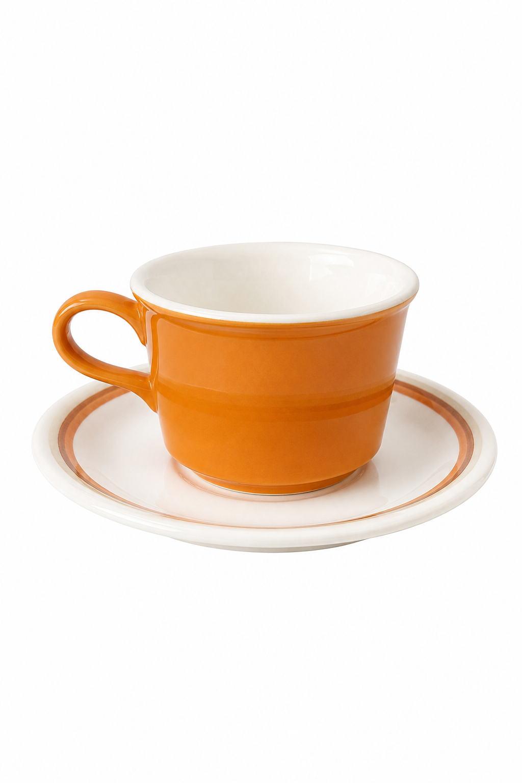 Vintage 1970s Burnt Orange Stoneware Coffee Cup & Saucer Set | Made in USA | Mid-Century Modern | Sold Individually
