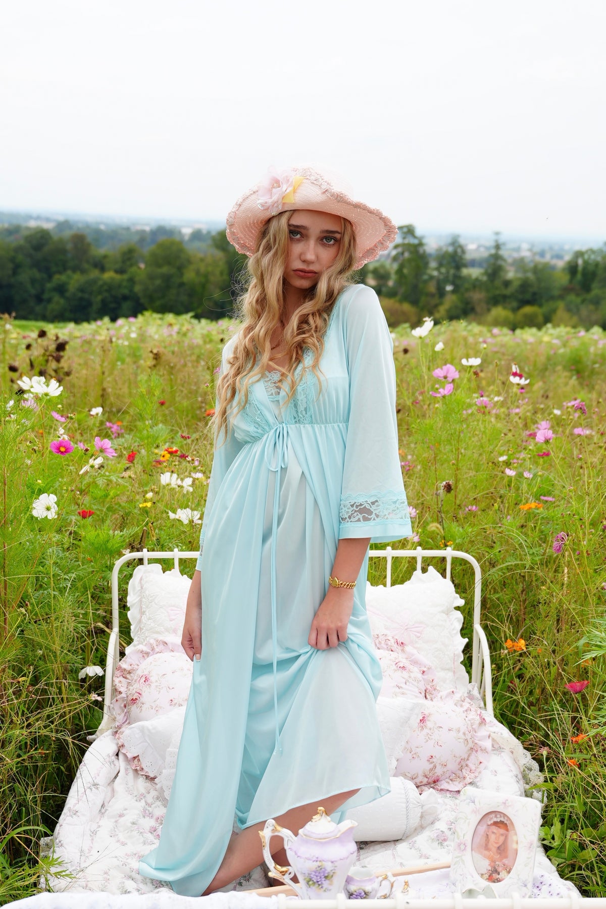 Vintage Nicam Blue Nightgown & Robe Set | Made in USA | 2-Piece Nylon Lingerie | Small/Medium