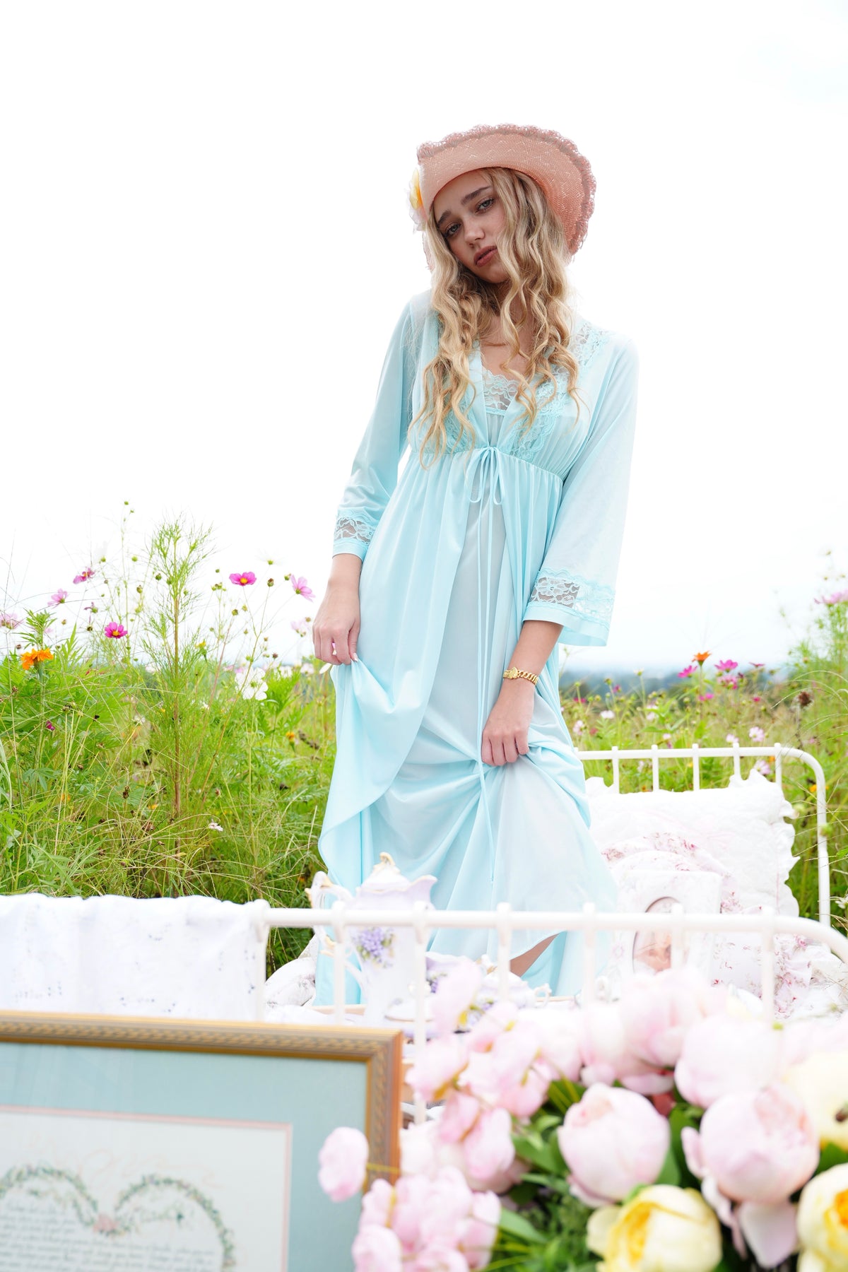 Vintage Nicam Blue Nightgown & Robe Set | Made in USA | 2-Piece Nylon Lingerie | Small/Medium