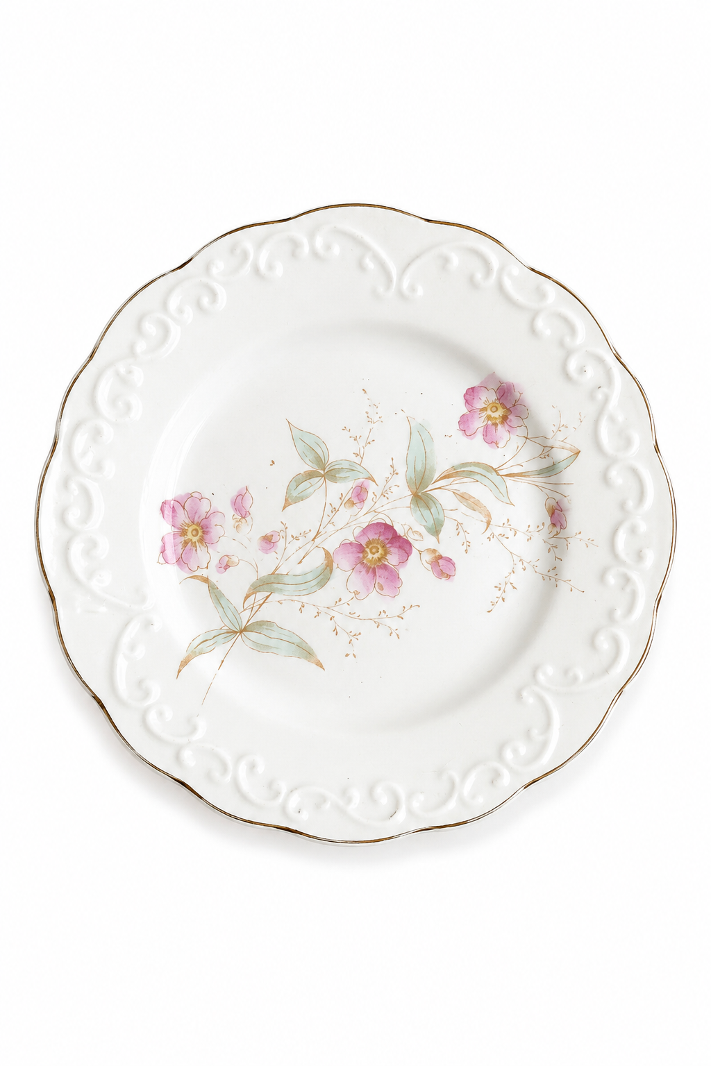 Vintage Fine China Aurora Floral Dessert Or Jewelry Plate | Pink Floral Trinket Dish | Cottagecore Vanity Decor