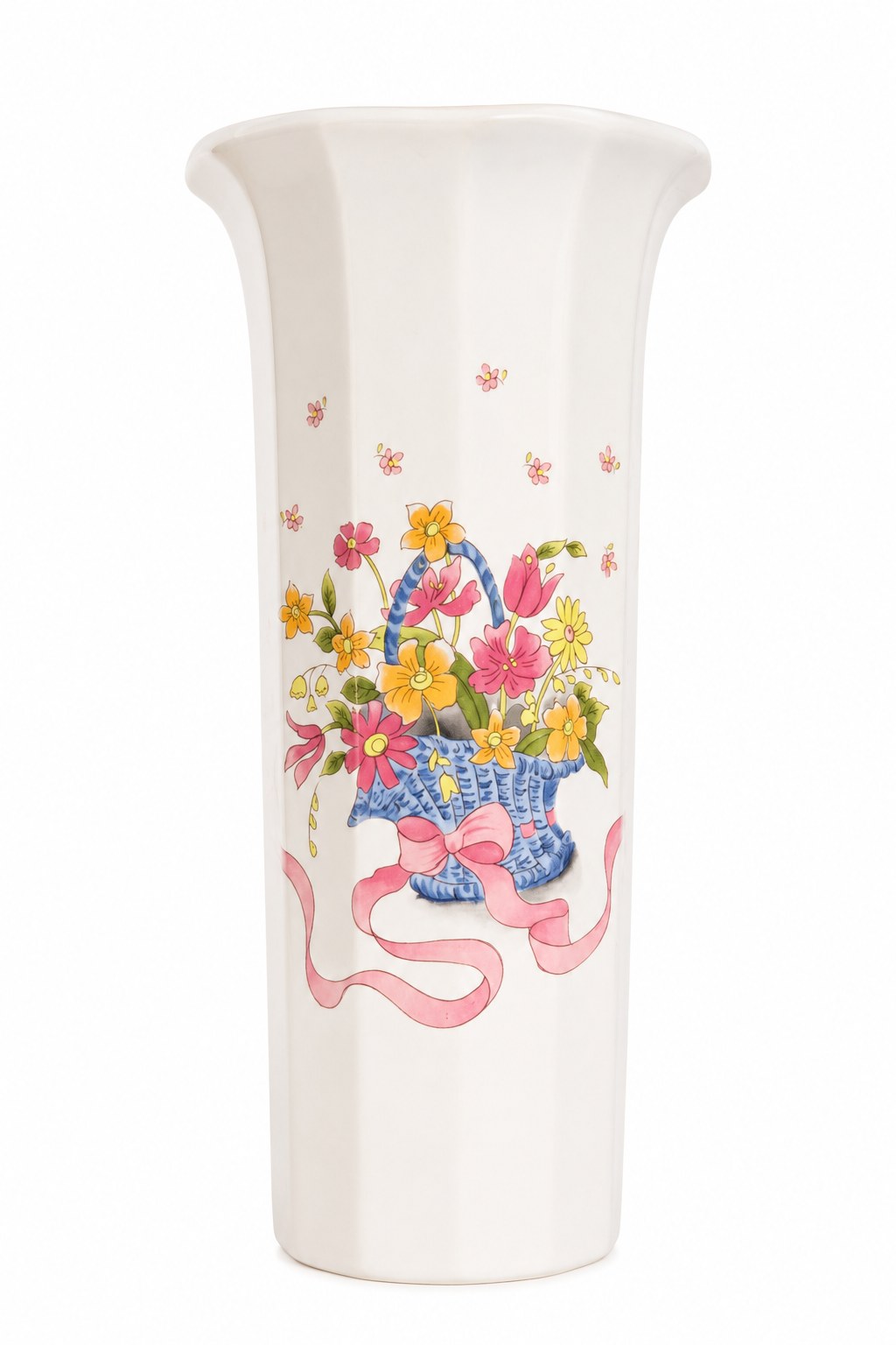 Vintage Retro Floral Basket Vase | Colorful Cottagecore Flower Vase | Decorative Vase