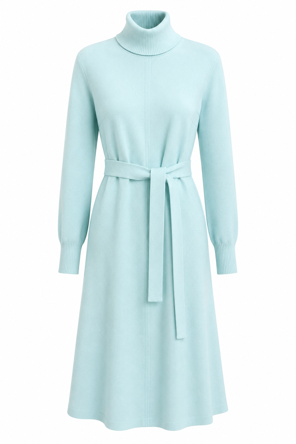Vintage Sleeker Street Baby Blue Turtleneck Sweater Dress | Tie Waist – Size S/M