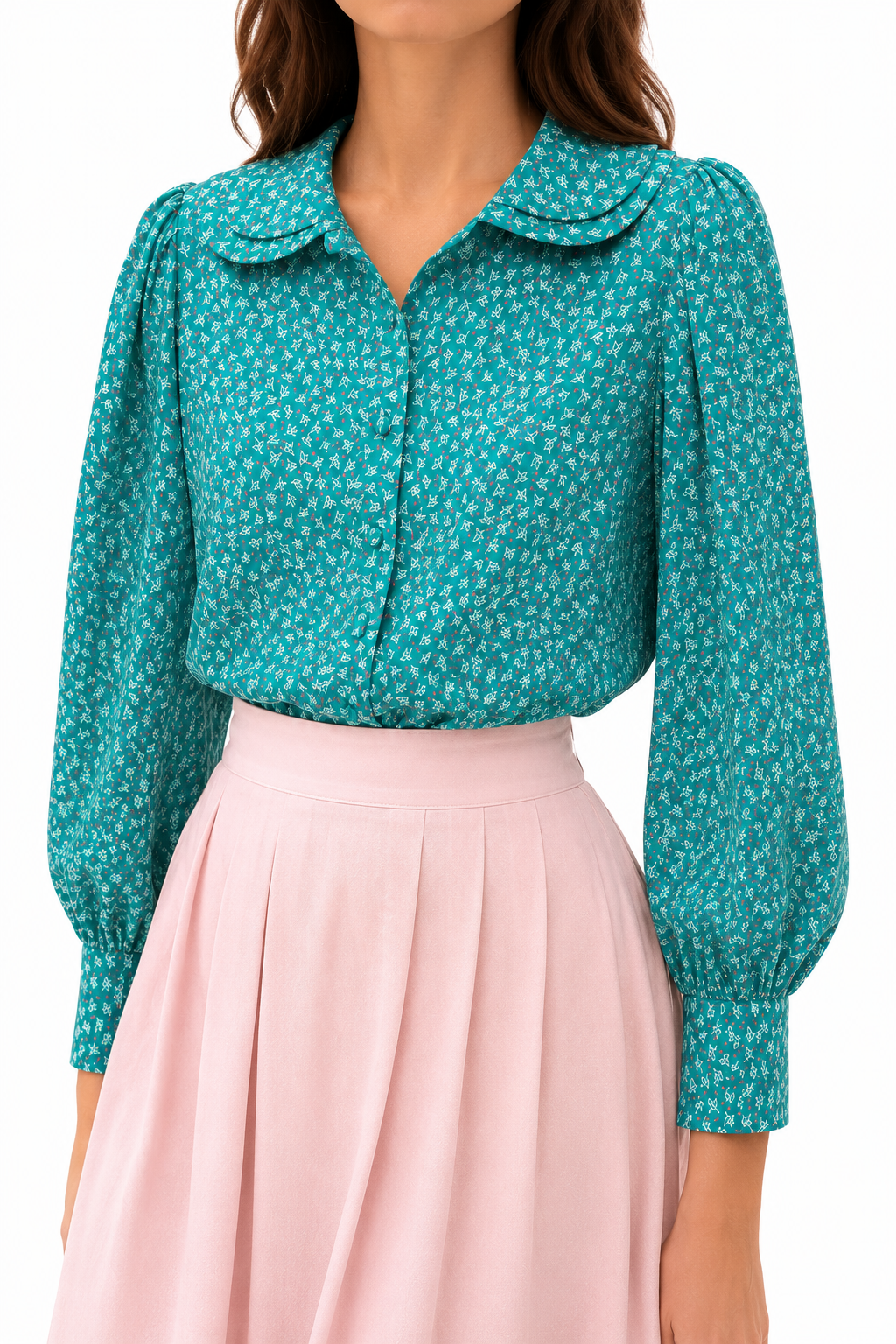 Vintage Chaus Teal Floral Blouse – Size 5/6 | Modern XS/S