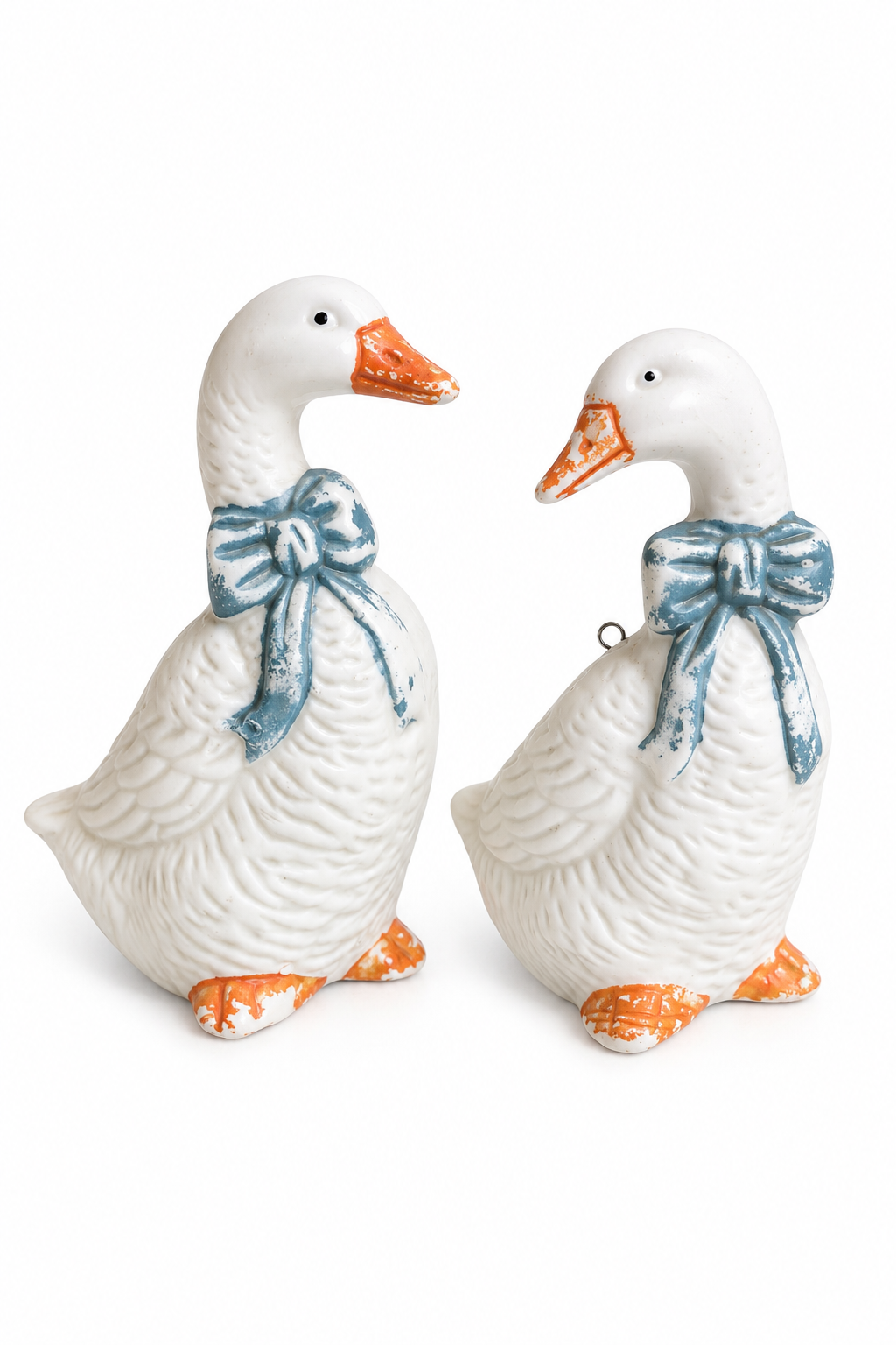 Vintage 1980s White Ceramic Goose Figurines / Ornaments – Set of 2
