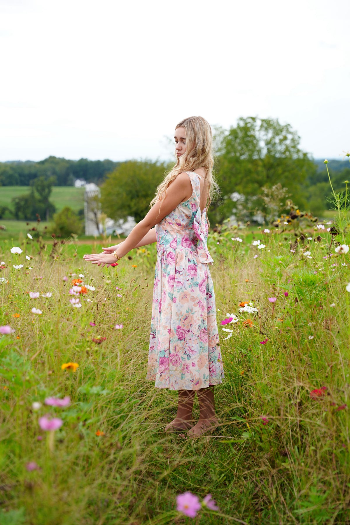 California Garden Party | Vintage All That Jazz Floral Bow Dress (Made in USA, Small)