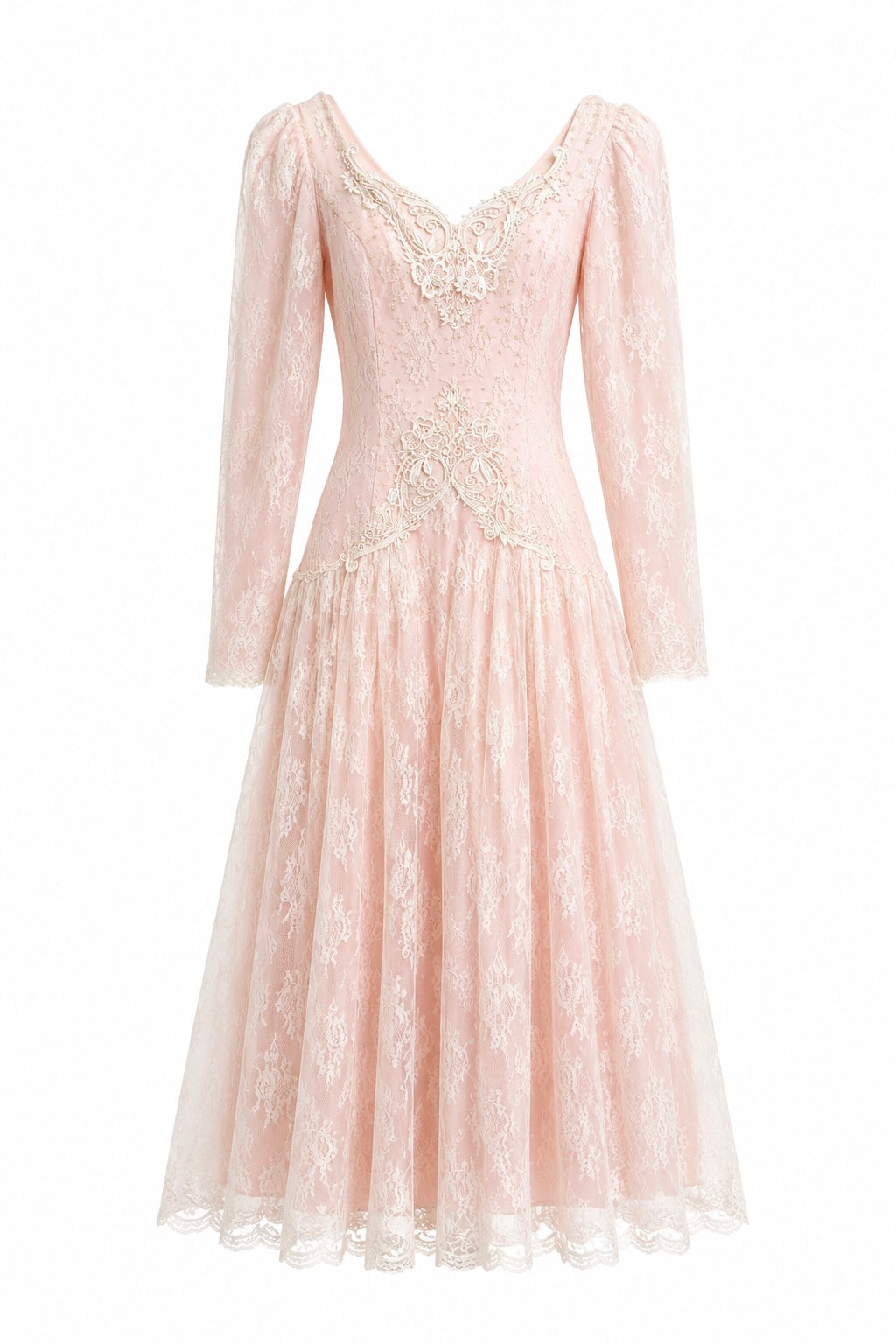 Vintage 1980s Scott McClintock Blush Pink Lace Romantic Formal Dress XS/S