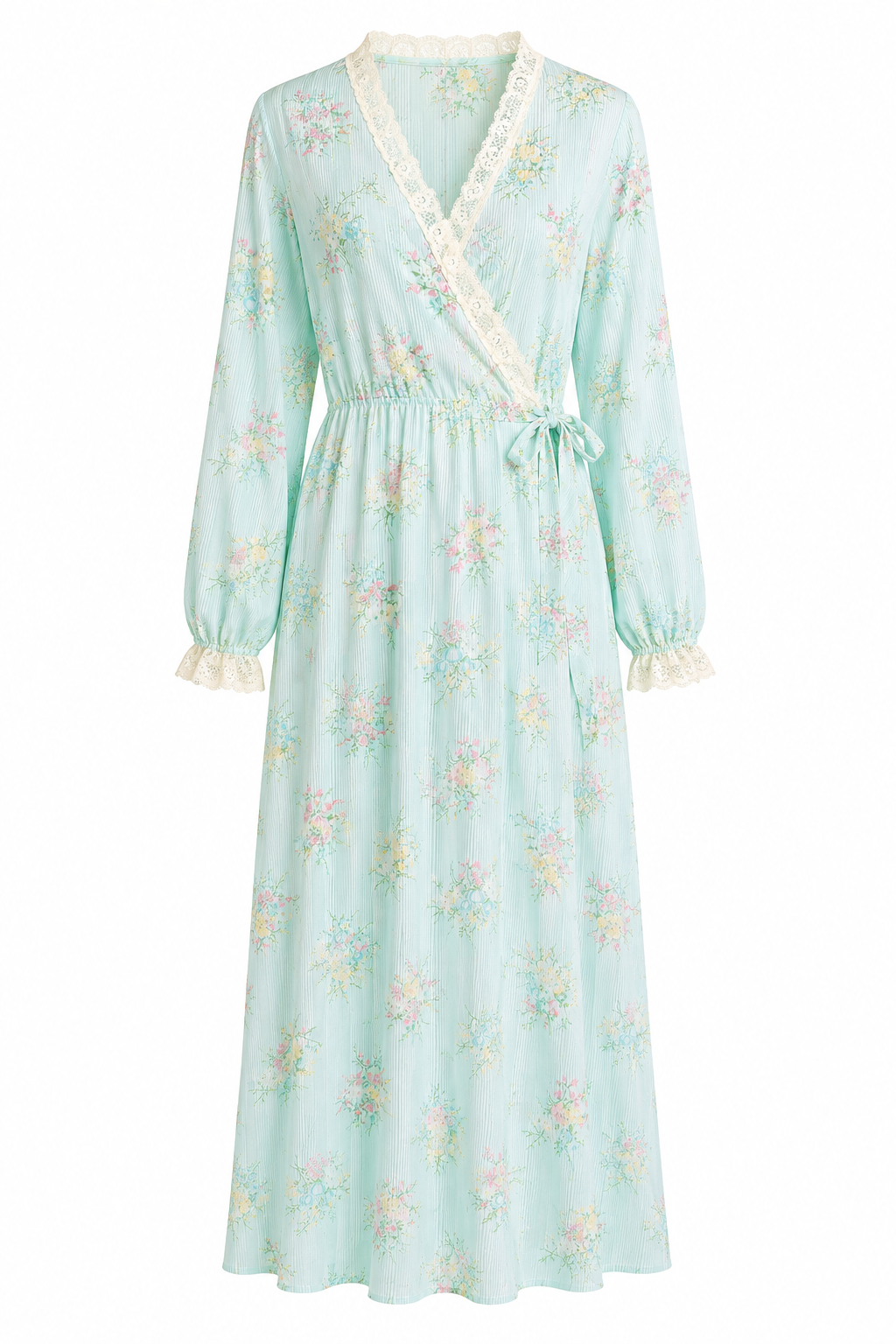 Vintage Pastel Floral Lace Trim Robe | Romantic Cottagecore Wrap Robe | Size Small/Medium