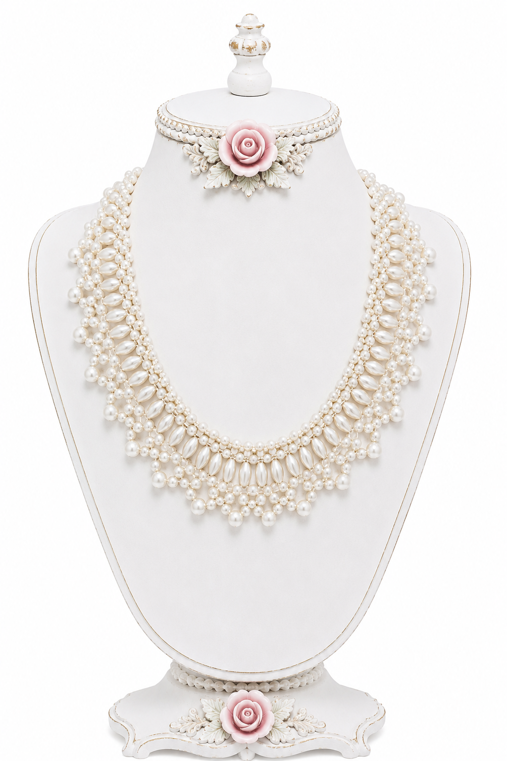 Vintage Faux Pearl Statement Necklace | Bridal Fringe Pearl Collar Necklace | 18” Long