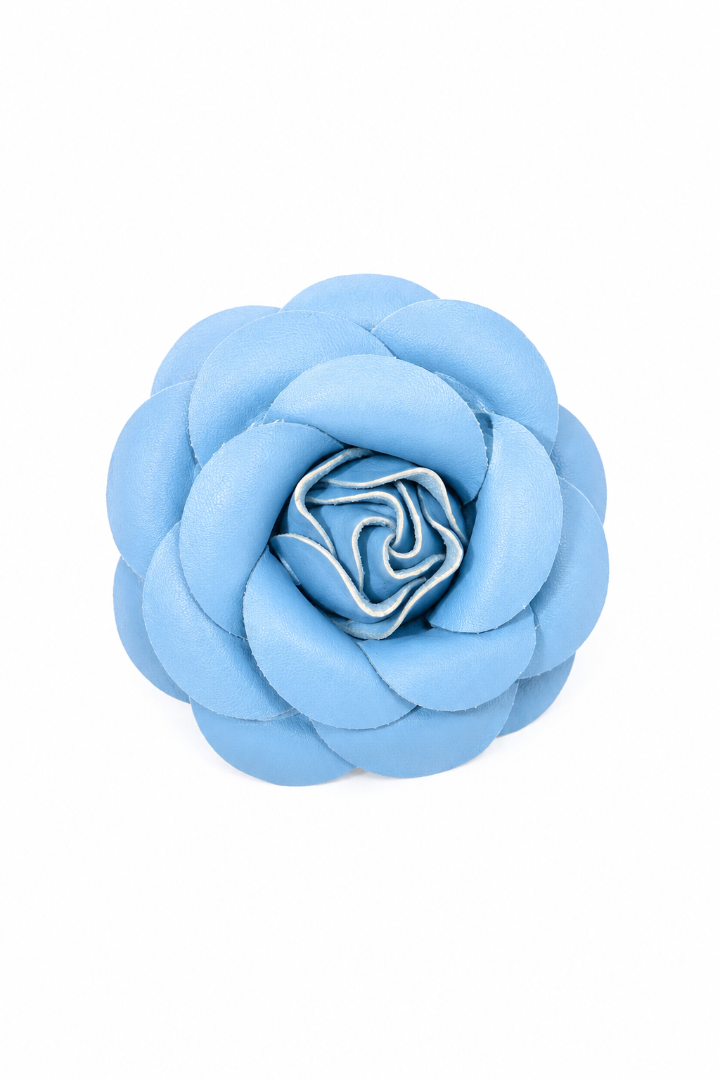 Vintage 1970s Handmade Light Blue Leather Rose Brooch | Floral Pin | Statement Flower Brooch | 2.5”
