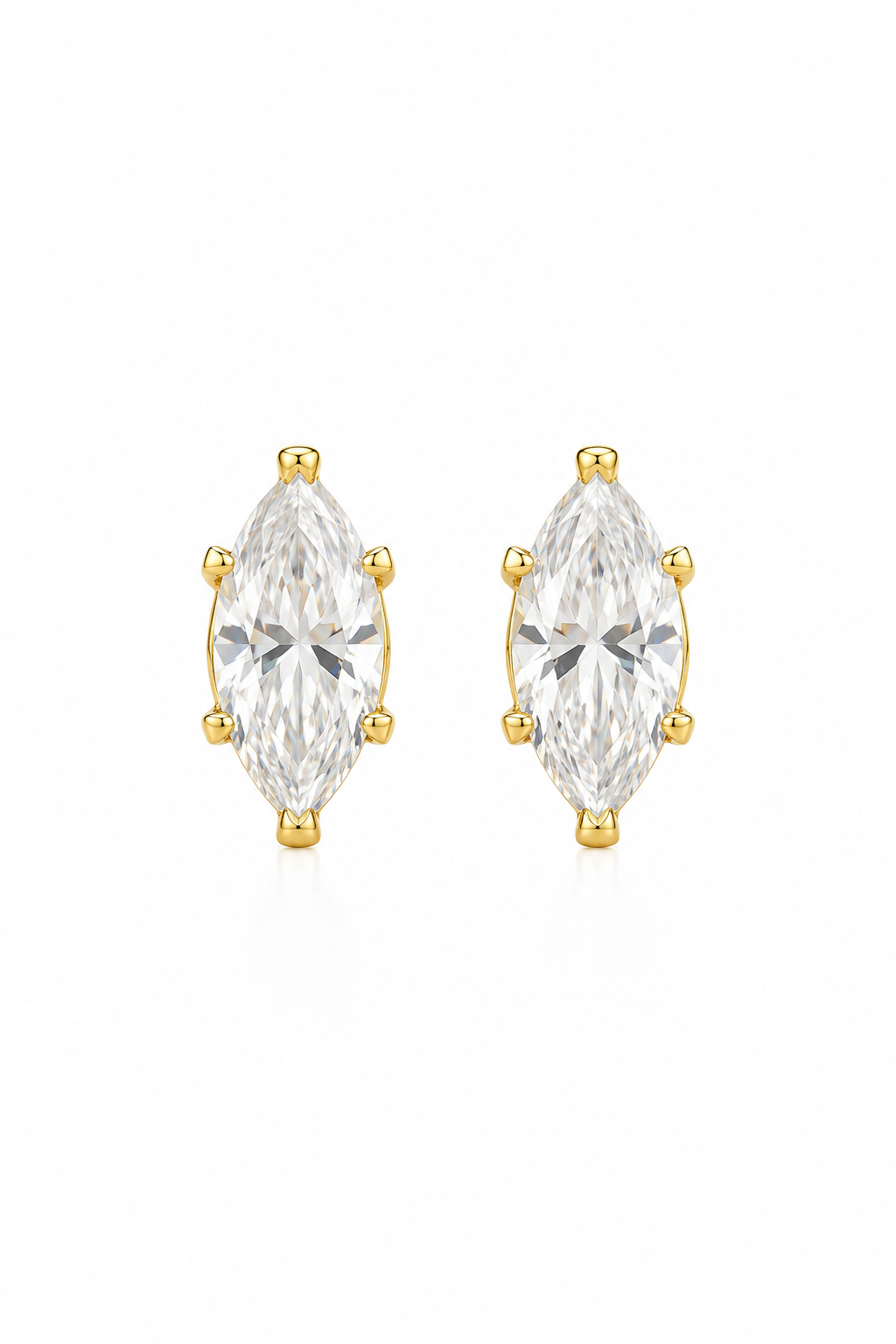Marquise Cut Faux Diamond Stud Earrings | Gold Tone Costume Jewelry 1980s–2000s