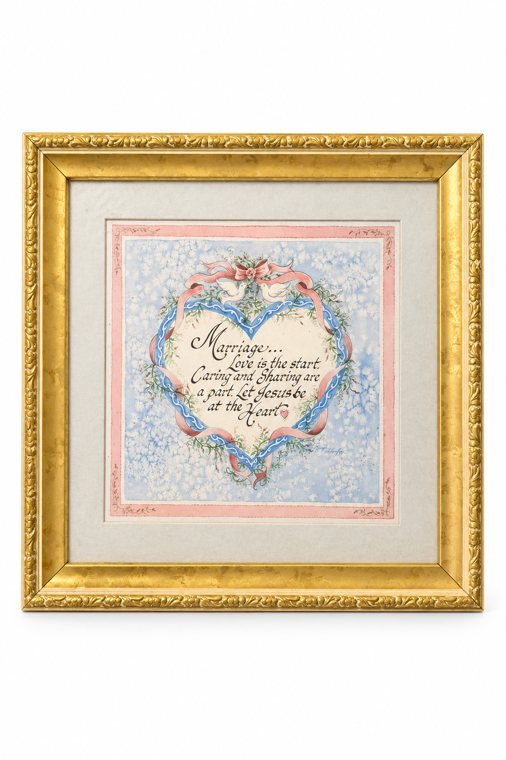 Vintage 1980s Religious Marriage Framed Wall Art | Jesus Wedding Blessing | Gold-Tone Frame