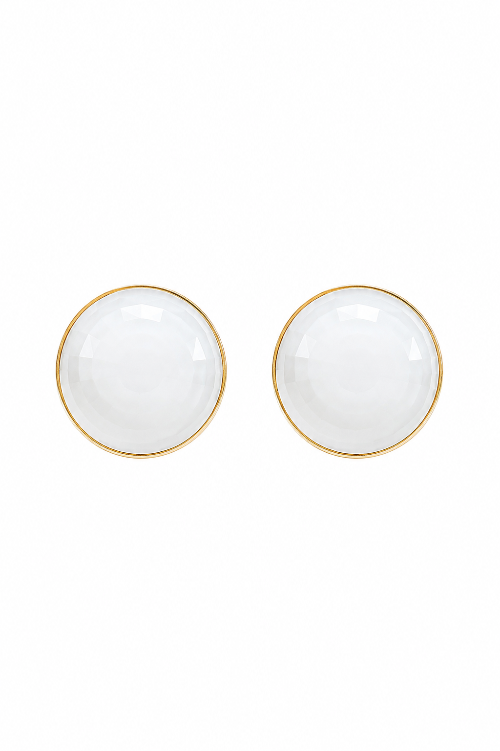 Vintage 1970s Monet Signed White Lucite Faceted Dome Clip-On Earrings | Gold Tone – 1”