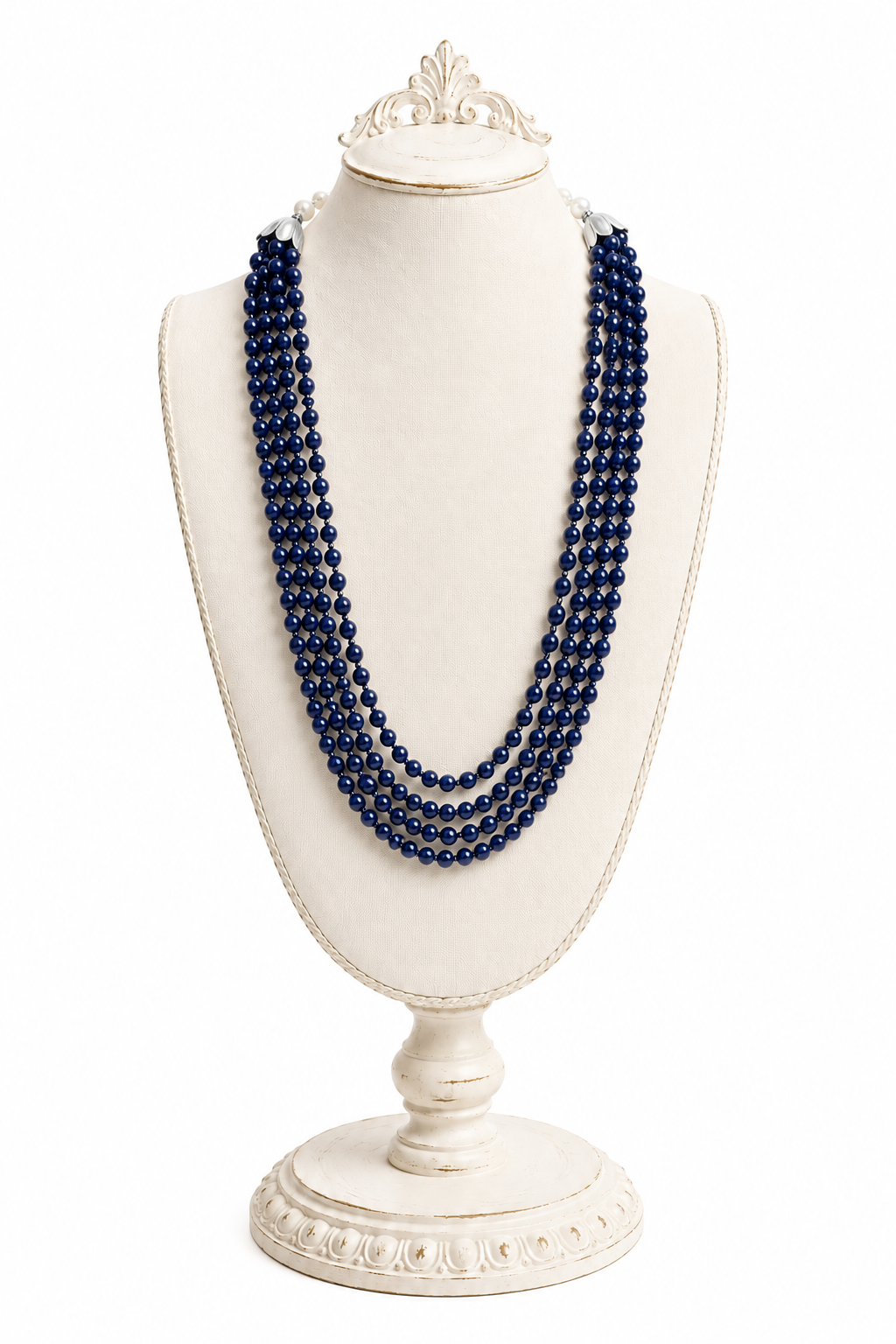 Vintage Dark Navy Blue Multi-Strand Beaded Necklace | Elegant Statement Necklace | Classic Costume Jewelry