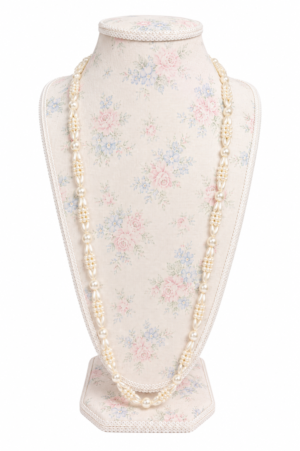 Vintage 1980s Woven Faux Rice Pearl Rope Necklace | Dimpled Accent Beads – 32”