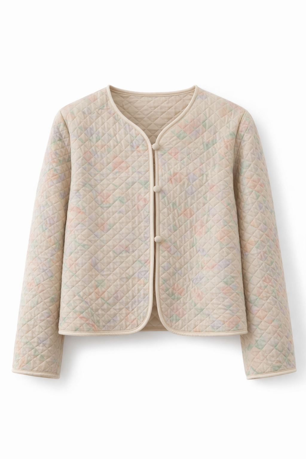 Vintage 1980s Shadowline Quilted Bed Jacket | Pastel Floral, Soft Cozy Layer – Size S/M