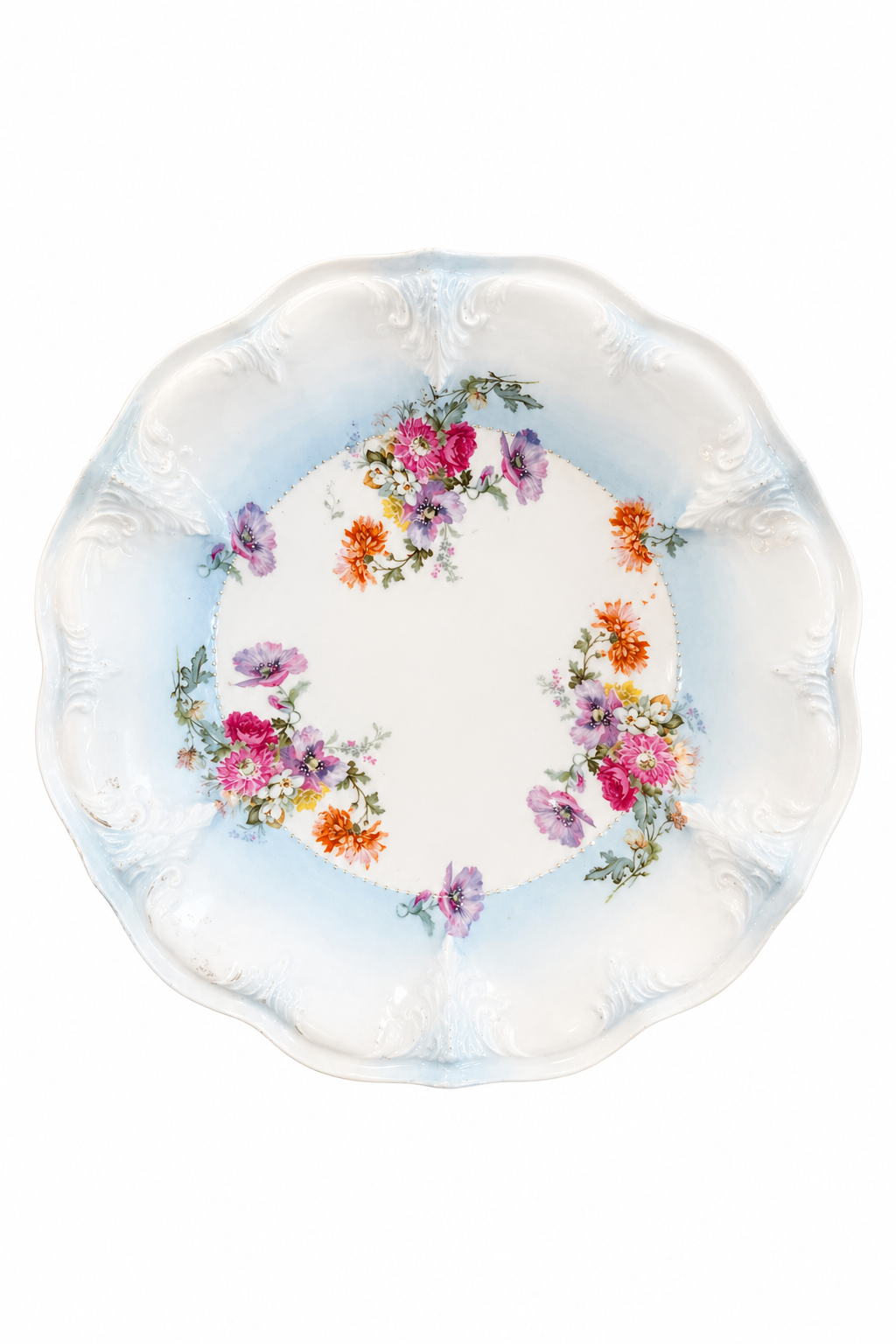 Antique German Floral Serving Bowl (1900s) | Porcelain Decorative Bowl