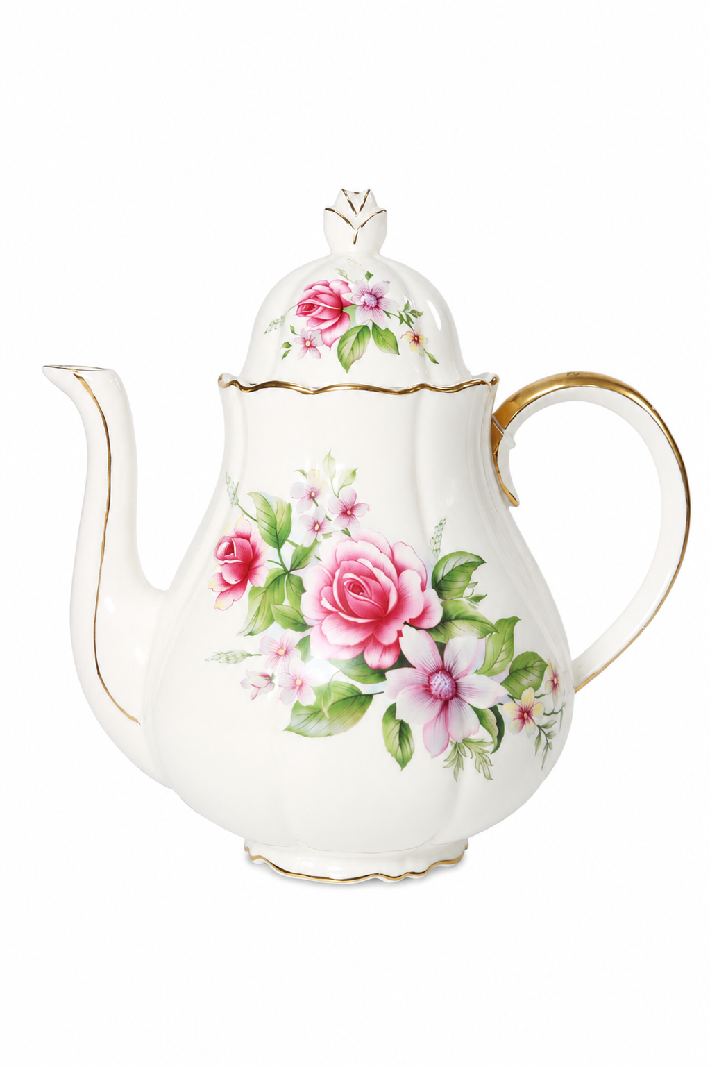 Vintage 2003 Lefton Porcelain Floral Teapot – Pink Rose Gold Trim Cottage Tea Pot