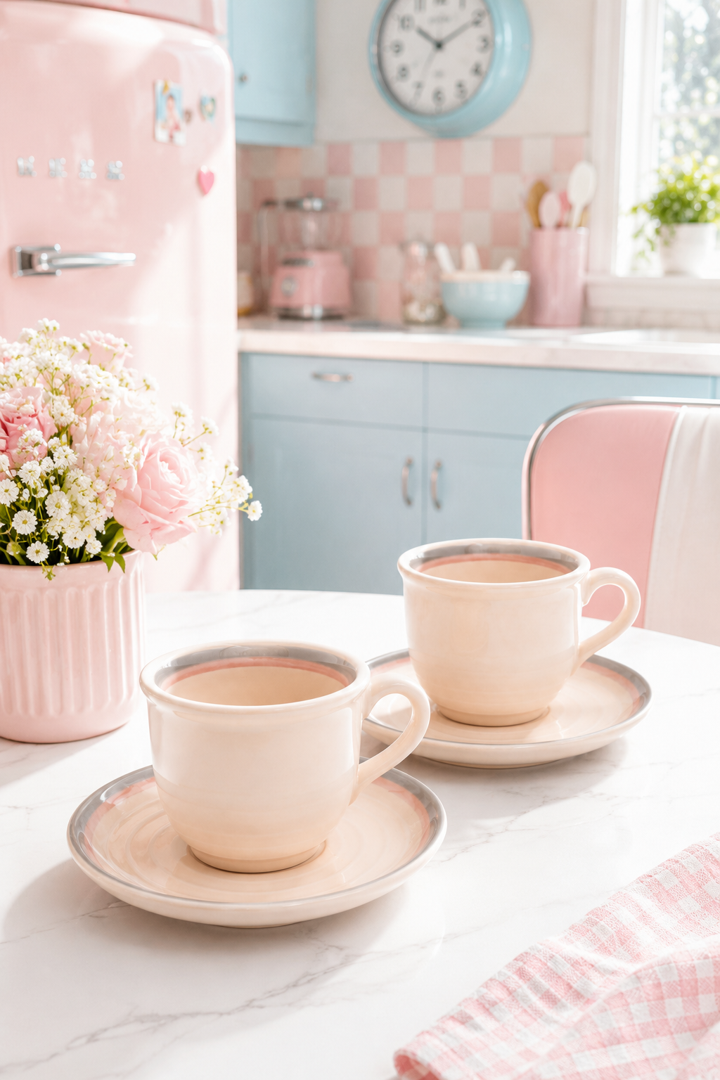 Vintage Pfaltzgraff USA Pastel Pink & Blue Teacup and Saucer | Cottagecore Coffee Cup | Sold Individually