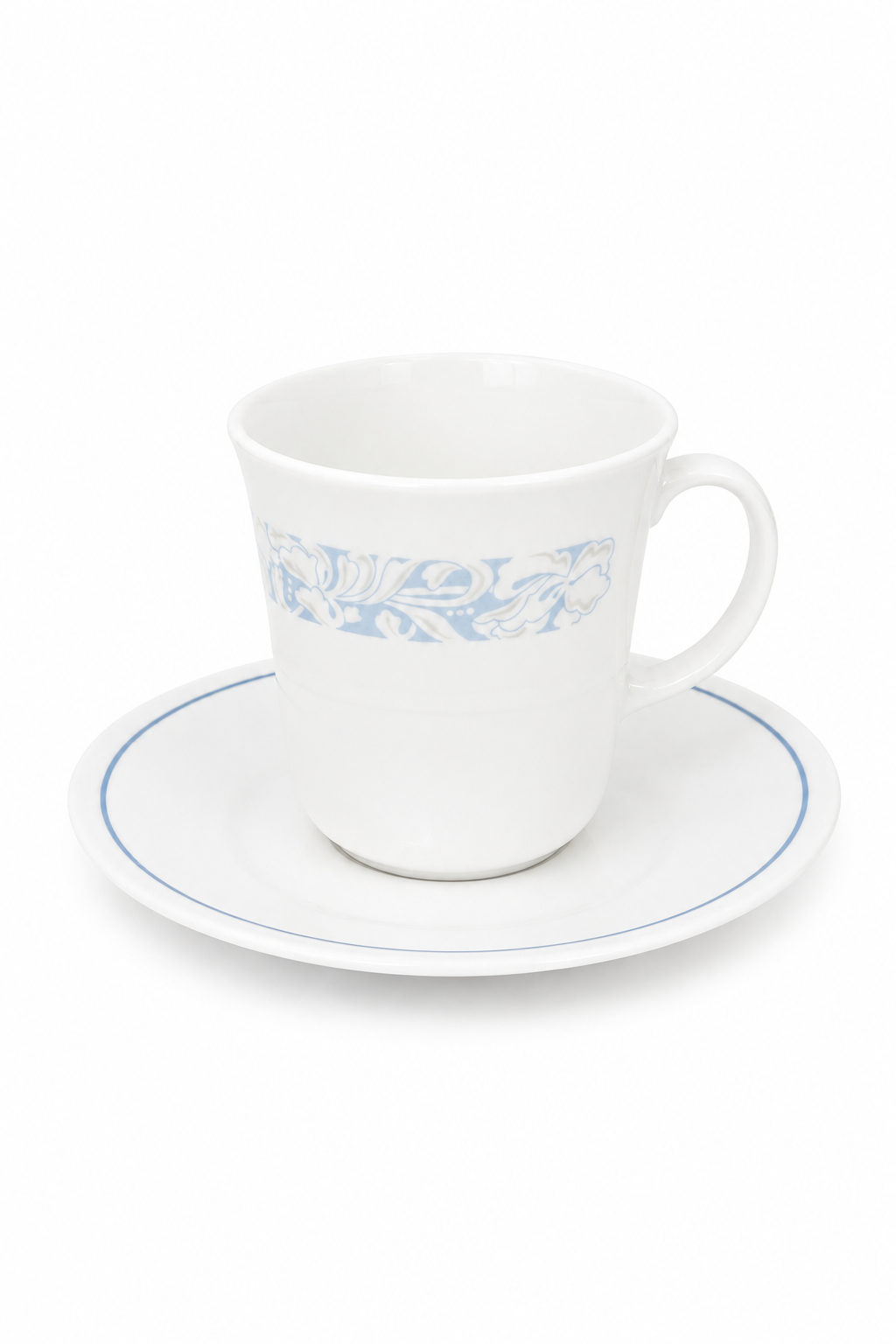 1990s Corelle Blue Scroll Teacup & Saucer Set | Vintage Cottagecore Tea Cup