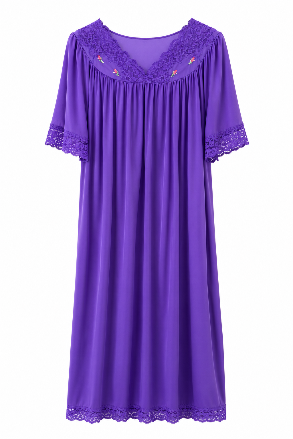 Vintage Shadowline Purple Lace Nightgown | Romantic Nylon Sleep Dress | Size Medium