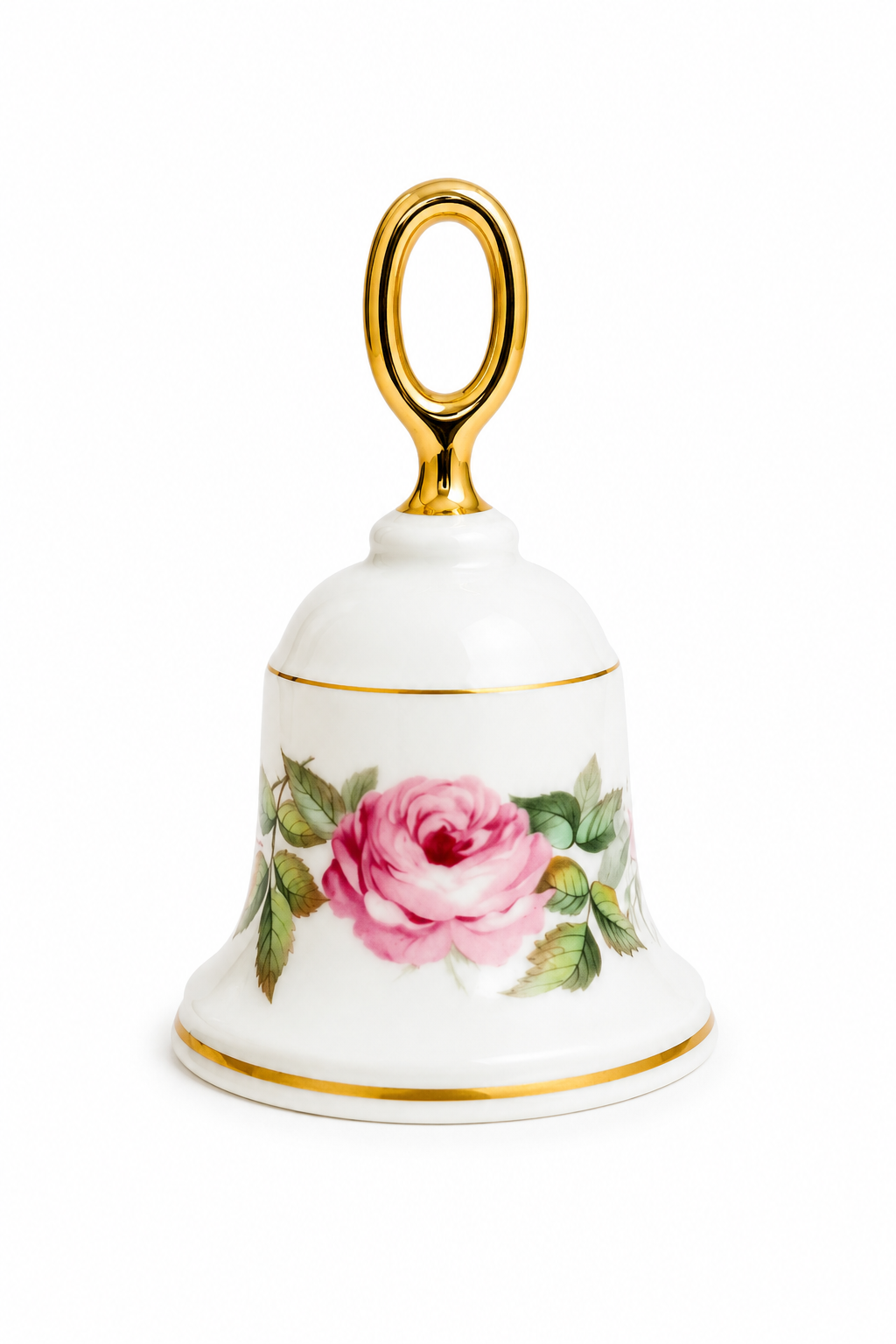 Vintage Danbury Mint Hand-Painted Pink Rose Bell | Fine Bone China | Made in England
