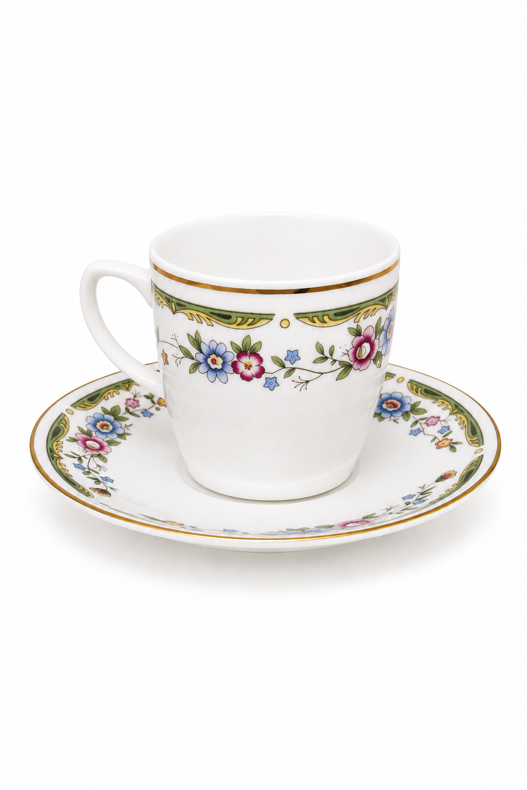 Vintage 1970s–1990s Schumann Bavaria Dresden Flowers Demitasse Espresso Cup & Saucer – Gold Trim