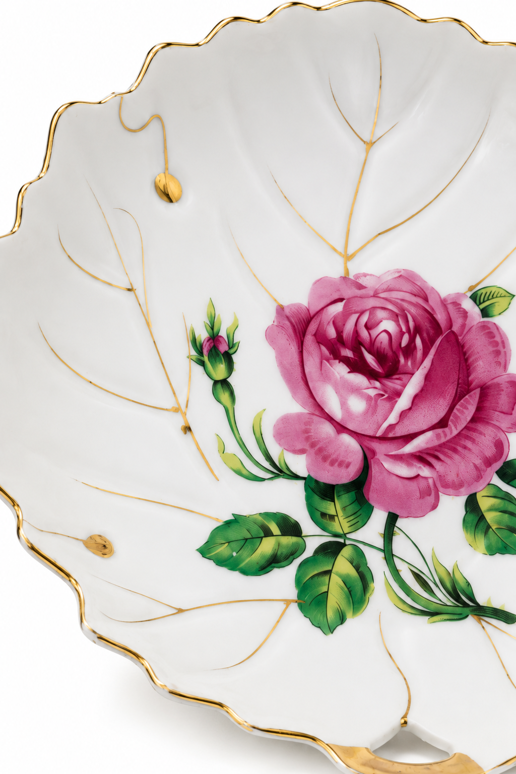 1940s Nasco Japan Leaf-Shaped Ceramic Serving Dish | Pink Rose & Gold Trim | Vintage Display Plate | 7.5”