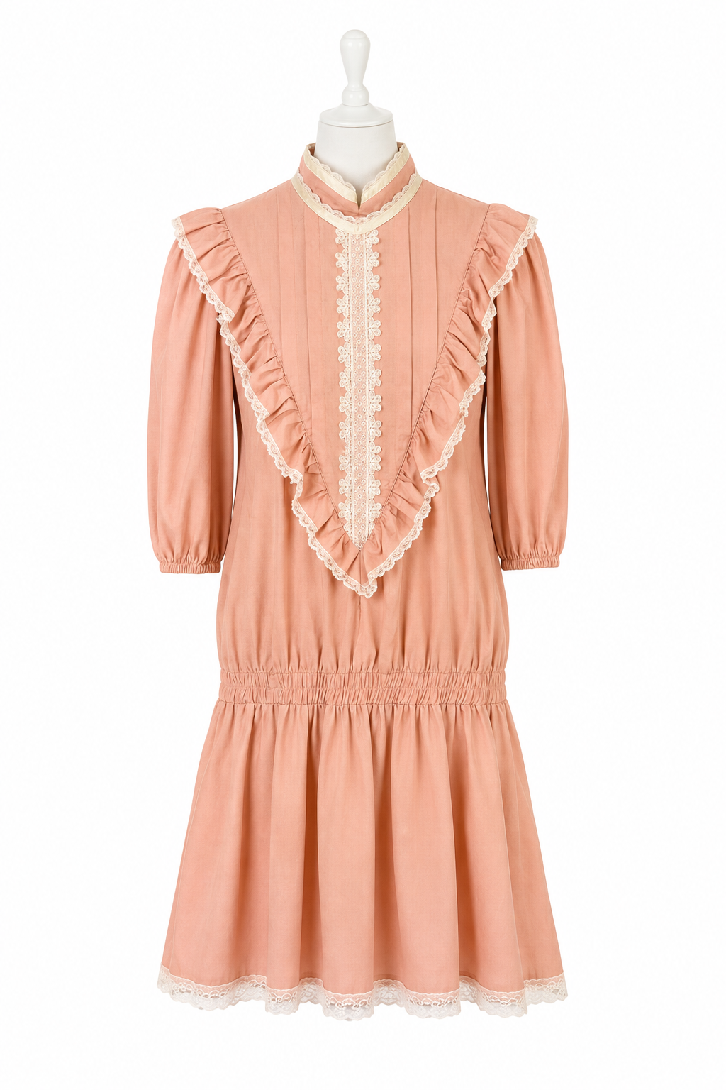 Vintage 1970s Gunne Sax Peach Prairie Dress | Victorian Lace Ruffle Dress – Size 7