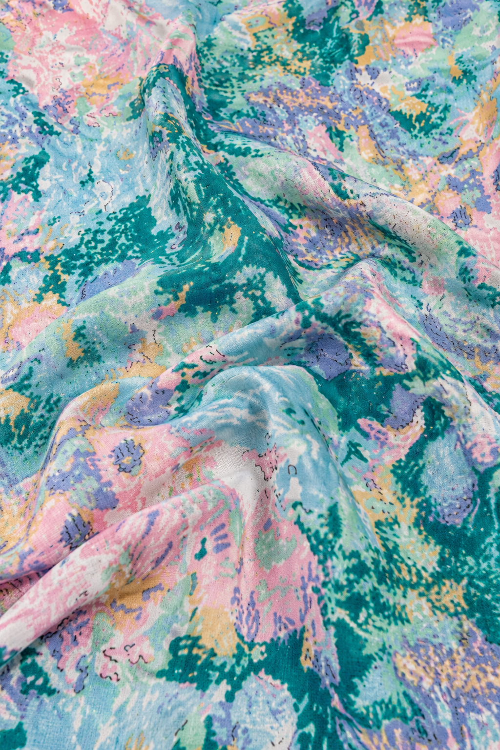 Vintage 1980s Style Pastel Abstract Floral Print Neck Scarf
