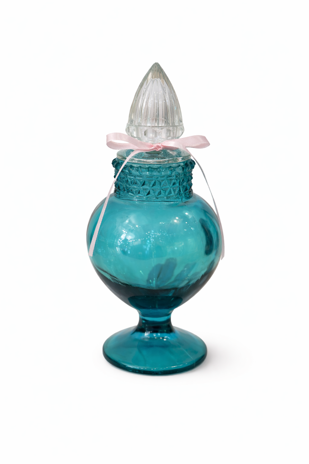 “Bleu Sirène” Vintage Turquoise Glass Apothecary Candy Dish / Vanity Jar