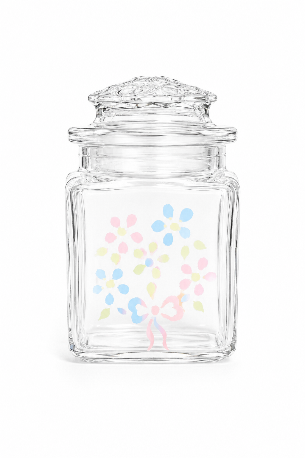 Vintage Hand-Painted Glass Canister | Mini Floral Apothecary Jar | Cottagecore Vanity Storage | Shabby Chic Trinket Container