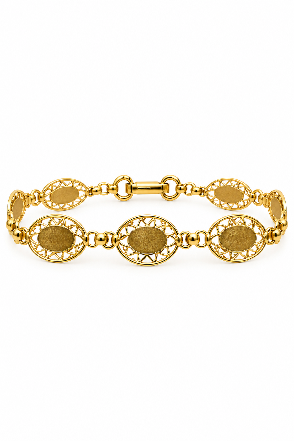 Vintage 1960s Gold-Tone Geometric Openwork Oval Panel Link Bracelet