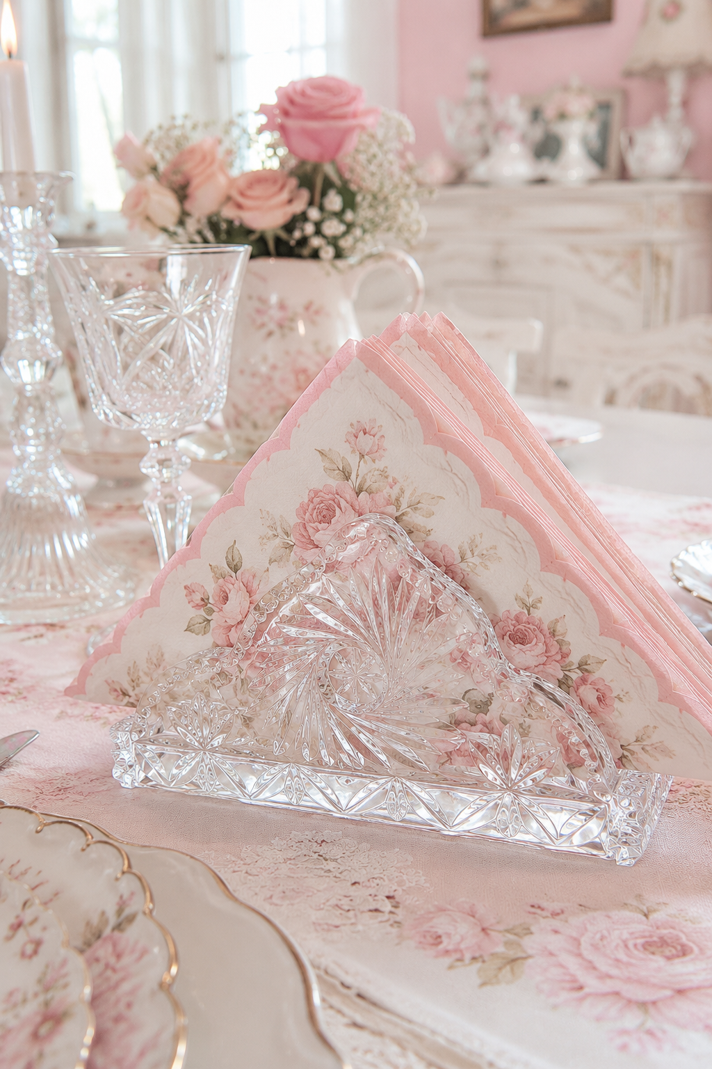 Vintage Lead Crystal Star & Pinwheel Napkin Holder | Cut Crystal Tabletop Organizer | 1970s–1980s Elegant Dining Décor