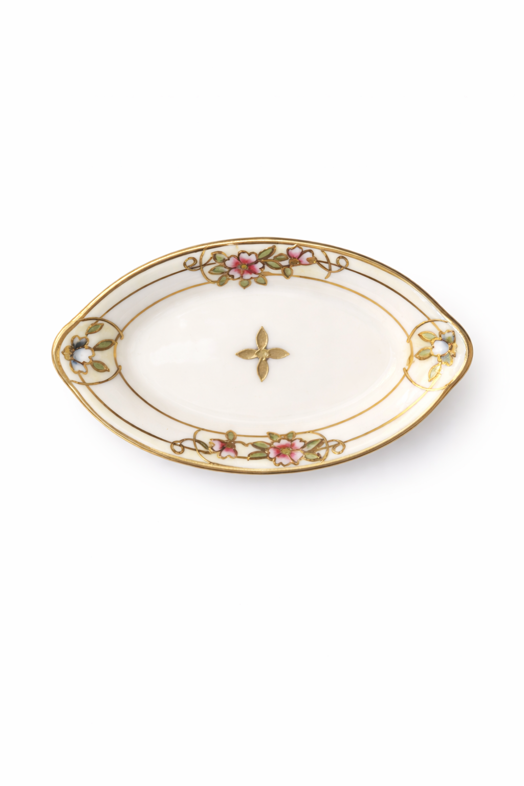 Antique 1900s Nippon Hand-Painted Salt Cellars – Set of 4 | Floral Gold Gilt Porcelain Dishes